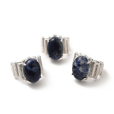 Natural Sodalite Oval Open Cuff Ring RJEW-P082-03P-15-1