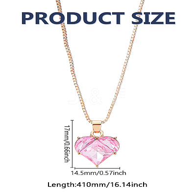 1Pc Hot Pink Heart Zinc Alloy Glass Pendant Box Chain Necklaces for Women NJEW-LP0004-20-1