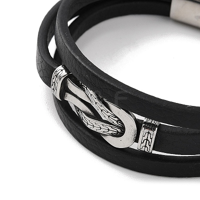 Men's Black PU Leather Cord Multi-Strand Bracelets BJEW-K243-01AS-1