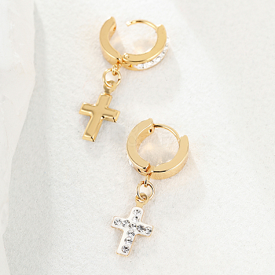 201 Stainless Steel Cross Hoop Earrings LS-XZ9263-1