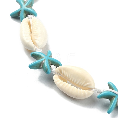 Natural Shell & Synthetic Turquoise Starfish Beaded Necklace with 304 Stainless Steel Clasps NJEW-TA00107-01-1