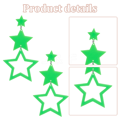 5 Pairs 5 Colors Hollow Star Acrylic Dangle Stud Earrings for Woman EJEW-AN0004-10-1