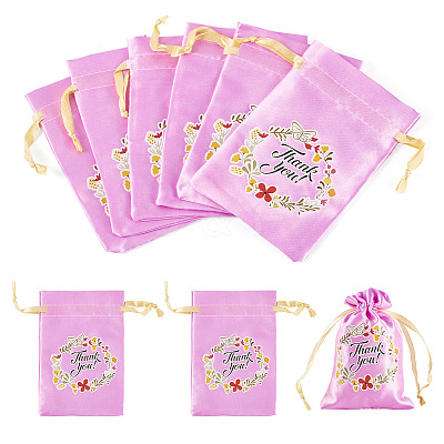 Flower Thank You Polyester Satin Storage Drawstring Bags ABAG-TAC0005-09A-1
