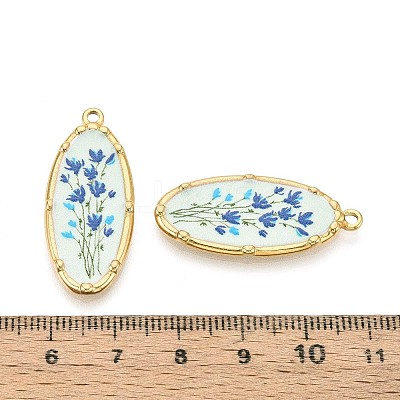 Printed Style 304 Stainless Steel Oval with Flower Pattern Pendants STAS-T071-27A-G-1