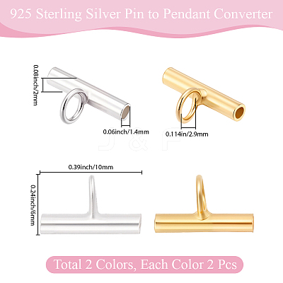 4Pcs 2 Colors 925 Sterling Silver Pin to Pendant Converter STER-BBC0009-17A-1