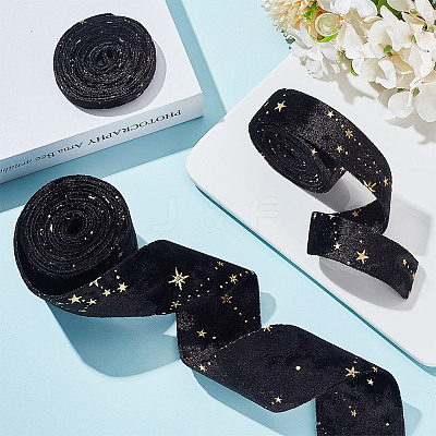 6M 3 Styles Double Sided Star Gold Stamping Flannelette Ribbons for Sewing Craft OCOR-GO0001-13C-1