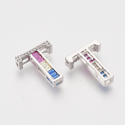 Brass Cubic Zirconia Slide Charms ZIRC-S063-01T-P-1