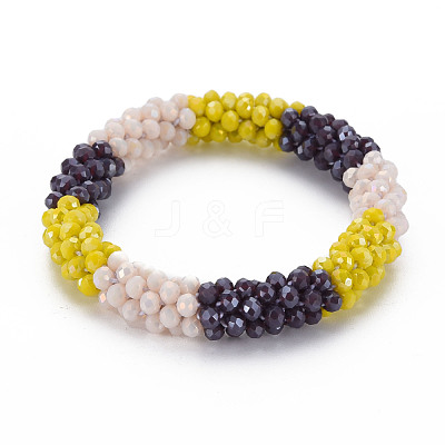 Crochet Glass Beads Braided Stretch Bracelet BJEW-T016-08L-1