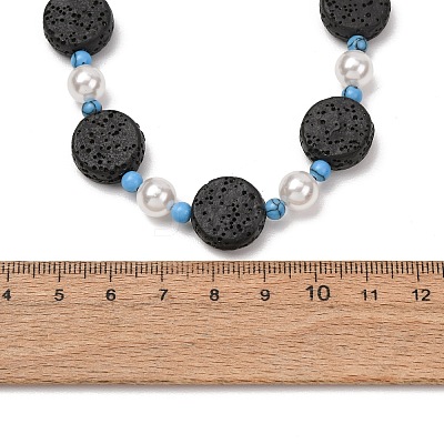 Dyed Natural Lava Rock & Round Synthetic Turquoise & Imitation Pearl Beaded Necklaces GG-CBA922D-07B-1