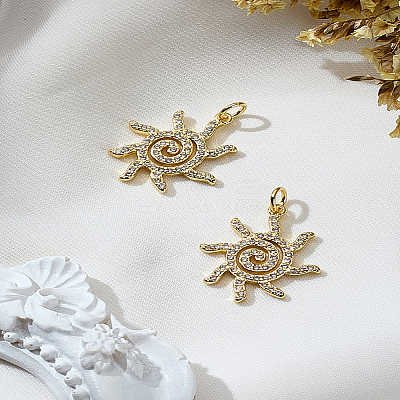 2Pcs Brass Micro Pave Clear Cubic Zirconia Pendants ZIRC-LP0001-04-1