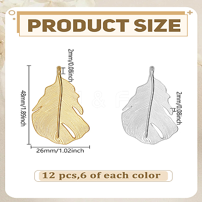 12Pcs 2 Colors Feather Alloy Pendants FIND-LP0005-29-1