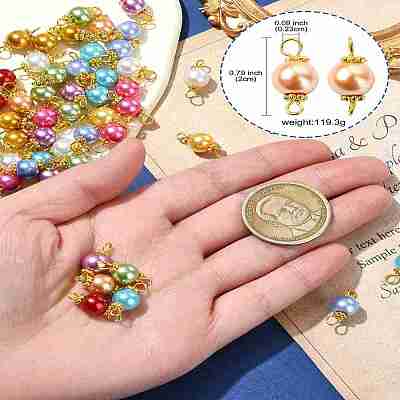 100Pcs 10 Styles Round Baking Paint Pearlized Glass Pearl Connector Charms PALLOY-CJ00118-1