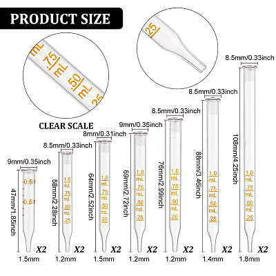 14Pcs 7 Style Straight Tip Glass Droppers AJEW-BC0003-86-1