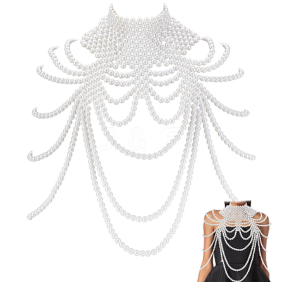 1Pc Imitation Pearl Round Beaded Multi-Layered Shoulder Body Chains for Women AJEW-GA0010-06-1