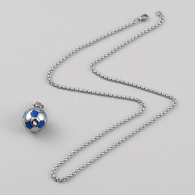 304 Stainless Steel Football Pendant Necklace with Rolo Chains for Women X1-NJEW-SZC0003-02P-1