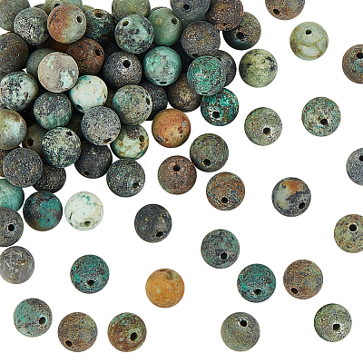 Frosted Natural African Turquoise(Jasper) Round Beads Strands G-OC0001-79B-1