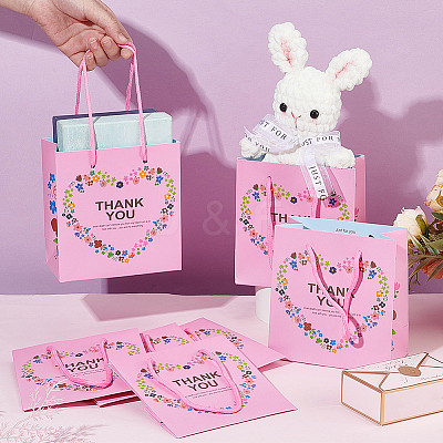 Heart Flower Thank You Printed Paper Storage Gift Tote Bags for Wedding Party Gift Wrapping Bags ABAG-WH0038-77A-1