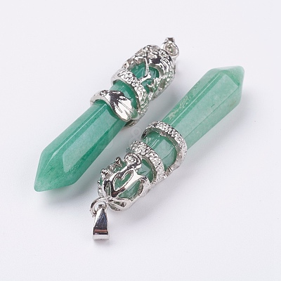 Natural Green Aventurine Big Pointed Pendants G-G738-A-34-1