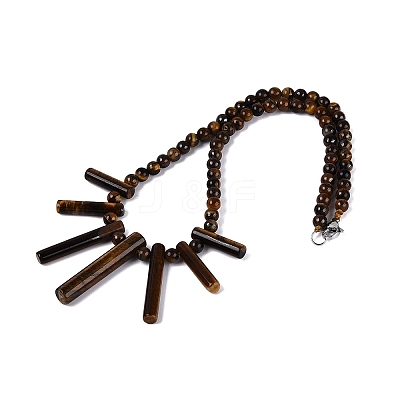 Natural Tiger Eye Round Beaded Fan Bib Necklaces NJEW-N064-04B-1