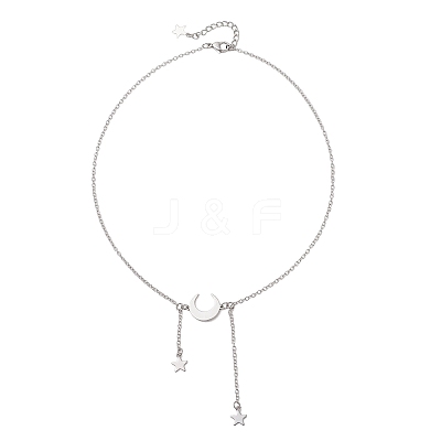 201 Stainless Steel Moon and Star Pendant Brass Cable Chain Necklaces NJEW-JN05787-1
