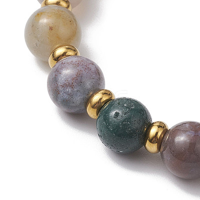 10mm Round Natural Indian Agate Beaded Stretch Bracelets for Women BJEW-JB10628-1
