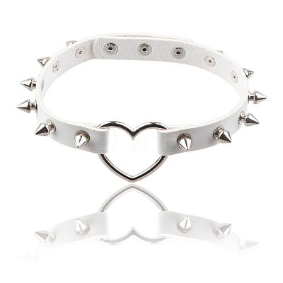 Adjustable Adjustable Gothic PU Leather Alloy Spike Rivet Heart Choker Necklaces for Women NJEW-WH20816-006P-A-1