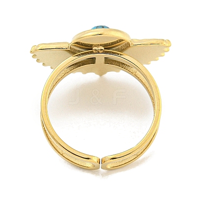 Ion Plating(IP) 304 Stainless Steel Synthetic Turquoise Cuff Rings G-Z056-02G-05-1
