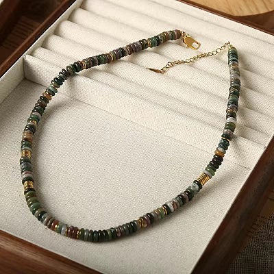 Natural Indian Agate Disc Heishi Beaded Necklaces for Women IG0638-8-1