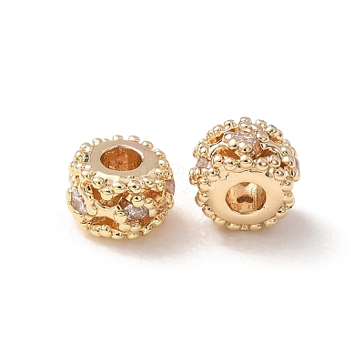 Brass Micro Pave Clear Cubic Zirconia Spacer Beads KK-F942-09G-1