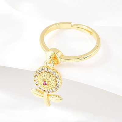 Brass Micro Pave Cubic Zirconia Pendant Finger Rings for Women RJEW-A090-02G-1