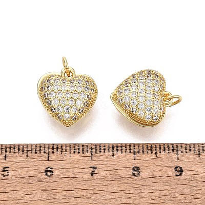 Brass Micro Pave Cubic Zirconia Heart Charms KK-N287-35G-1