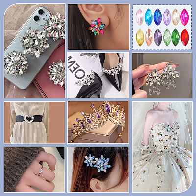192Pcs 12 Colors Glass Rhinestone Cabochons GLAA-PH0004-37-1