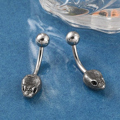 Snake Head 316 Surgical Stainless Steel Cubic Zirconia Belly Button Rings EJEW-G416-16AS-02-1