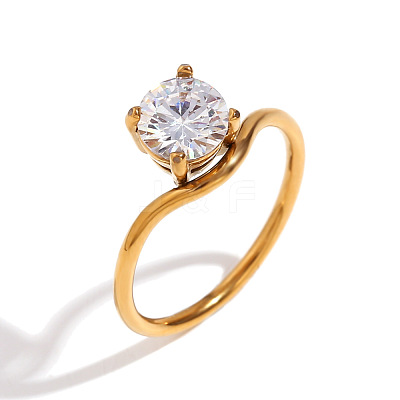 304 Stainless Steel with Clear Cubic Zirconia Finger Rings FS-WGBB24B-06-1
