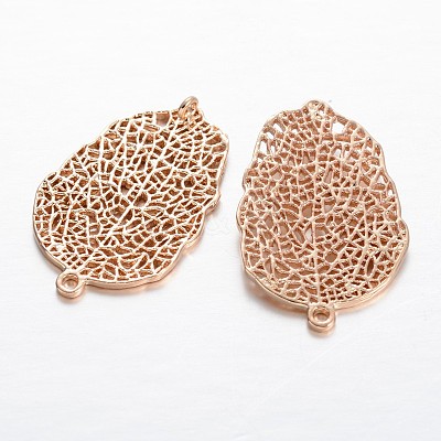 Hollow Leaf Light Gold Plating Brass Pendants KK-M191-10-1