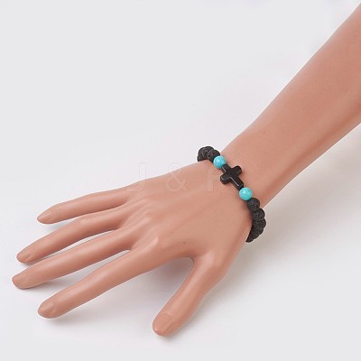 Synthetic Turquoise Beads Stretch Bracelets X-BJEW-JB03710-01-1