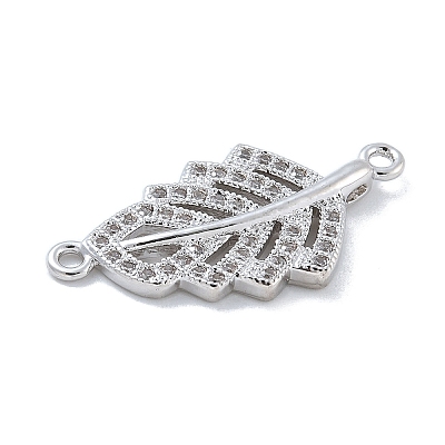 Rack Plating Brass Micro Pave Clear Cubic Zirconia Hollow Leaf Connector Charms KK-A234-055P-1