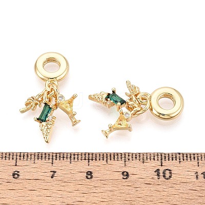 Brass Pave Clear and Green Cubic Zirconia European Dangle Charms KK-T079-86G-1