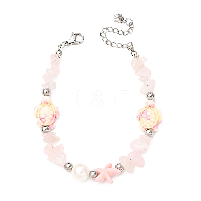 Natural Rose Quartz Chip Beads & Synthetic Turquoise Beaded Bracelets for Women BJEW-JB12416-02-1
