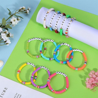 12Pcs 12 Style Polymer Clay Disc Heishi Surfer Stretch Bracelets Set BJEW-SW00117-1