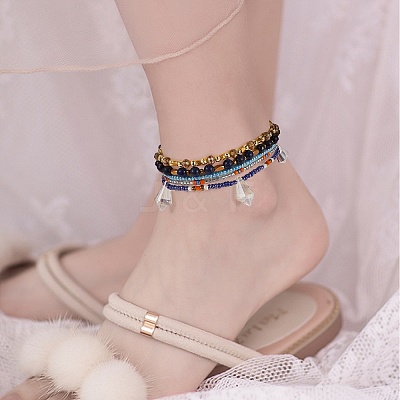 Sparkling Glass Seed Beads 5 Layered Anklet AJEW-SW00006-03-1