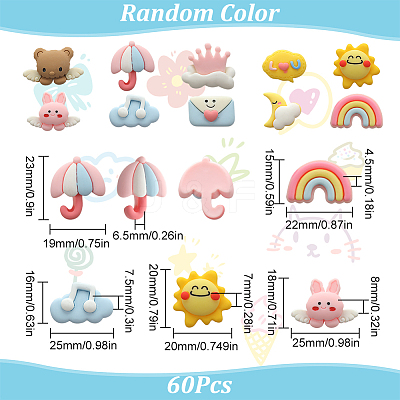 60Pcs Opaque Resin Cabochons RESI-SC0002-54-1
