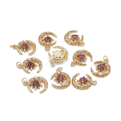Brass Micro Pave Clear Cubic Zirconia Glass Pendants ZIRC-C024-06G-01-1