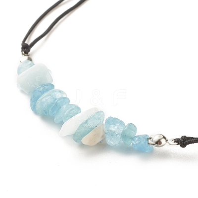 Natural Aquamarine Chips Braided Bead Bracelet BJEW-JB08019-10-1