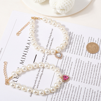2Pcs 2 Styles Resin Imitation Pearl Beaded Pet Necklaces AJEW-CN0003-84-1