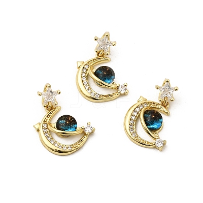 Moon & Star Rack Plating Brass Micro Pave Cubic Zirconia Pendants LS-KK-C037-08G-1