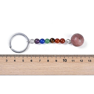 Natural Rhodonite Round Beaded Keychain G-H076-01P-14-1