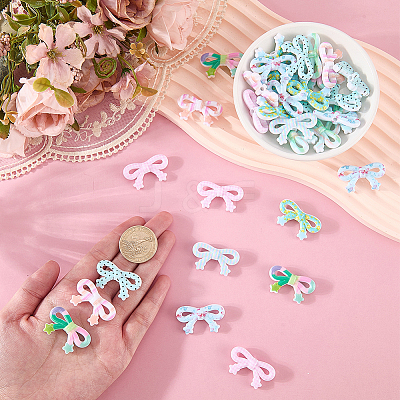 48Pcs 8 Colors Printed Opaque Acrylic Beads MACR-SC0002-64-1
