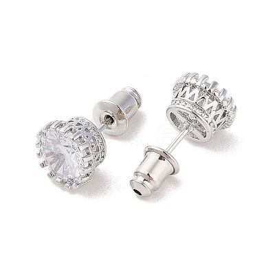 Rack Plating Brass Pave Single Cubic Zirconia Stud Earrings X-EJEW-I304-02P-02-1