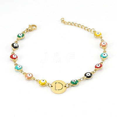 Colorful 304 Stainless Steel & Evil Eye Enamel Flat Round Link Bracelets FS-WGB13F5-04-1